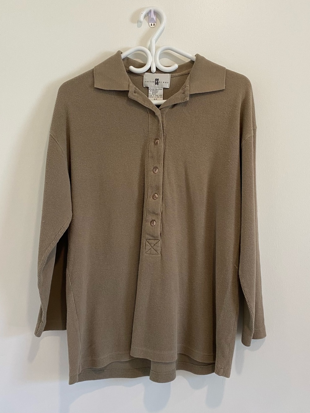 Vintage Cotton Taupe Polo Knit Sweater